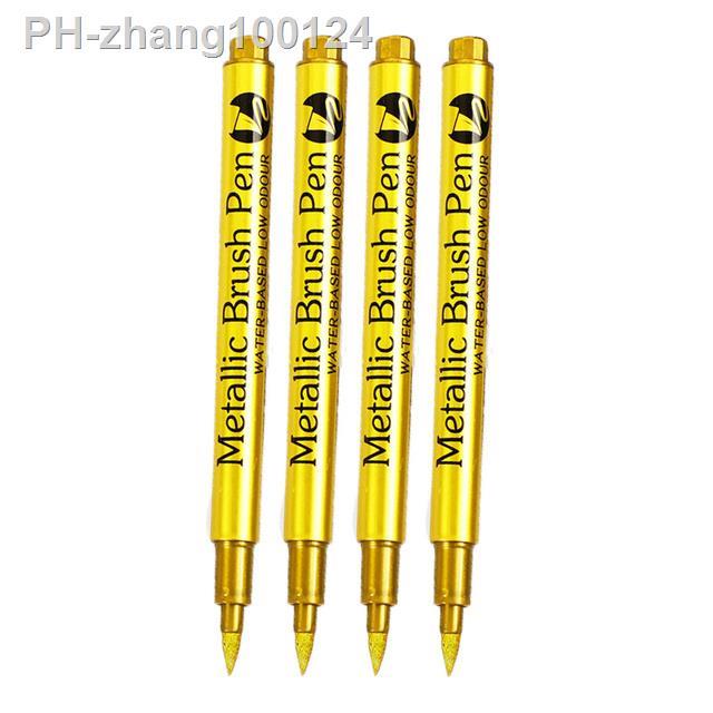2-4pcs Highlights Metallic Marker Pen Brush Tip Gold Silver Hard