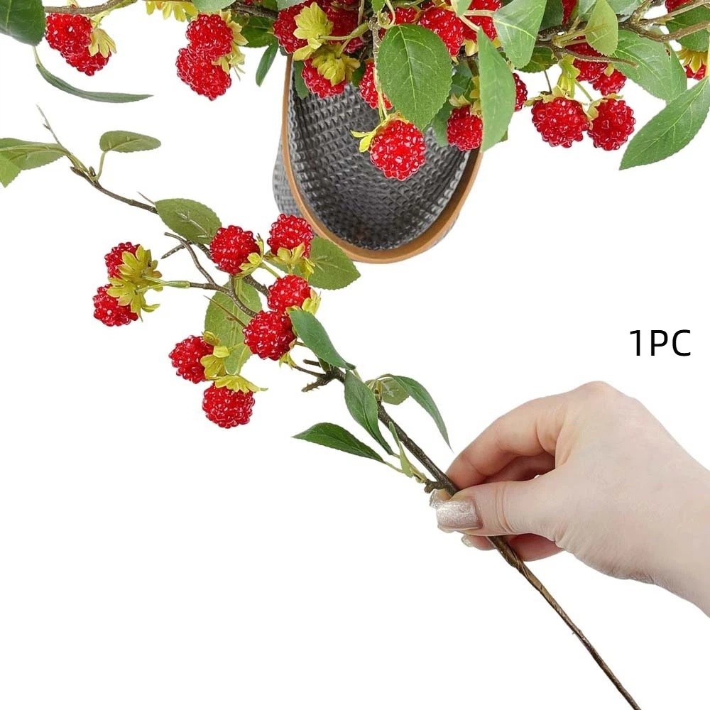 Flower Arrangement Green Leaves Artificial Raspberry Branch Plastic ...