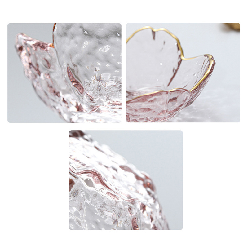 Small Glass Dish Nordic Style Gold Inlay Glass Sauce Bowl BBQ Seasoning Dipping Flower Petal Bowl Glass Seasoning Dish. 