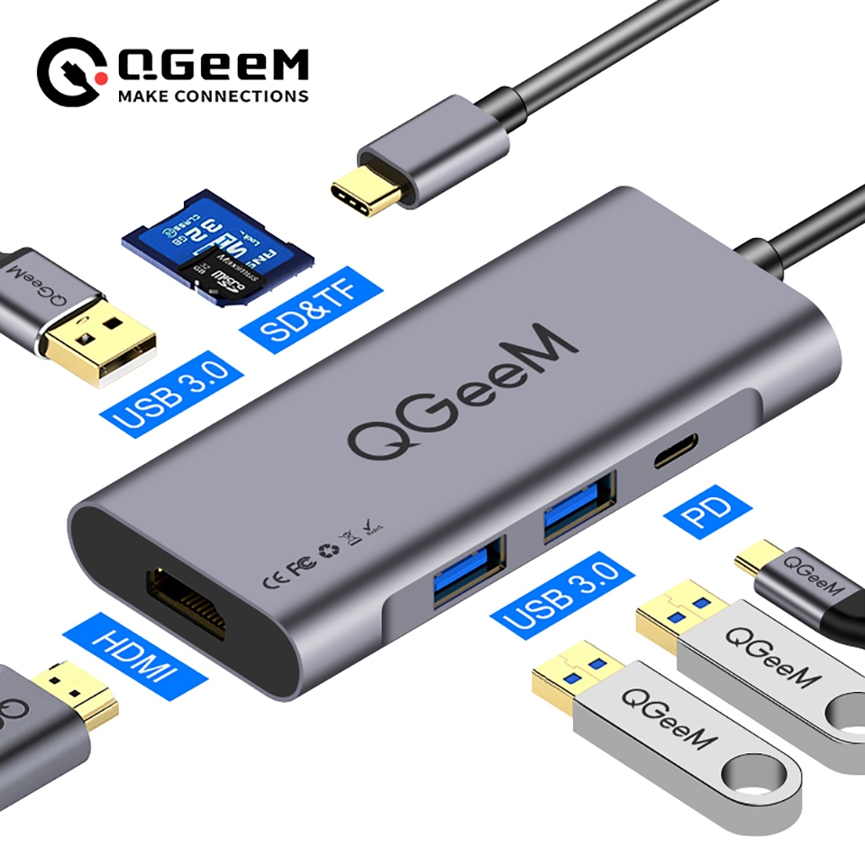 Qgeem 7in1 USB C HUB Huawei P20 Mate 20 Pro Loại C HUB USB USB