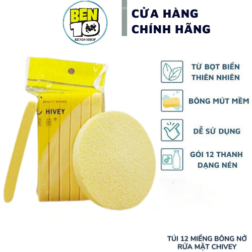 Bông nở rửa mặt Chivey gói 12 thanh
