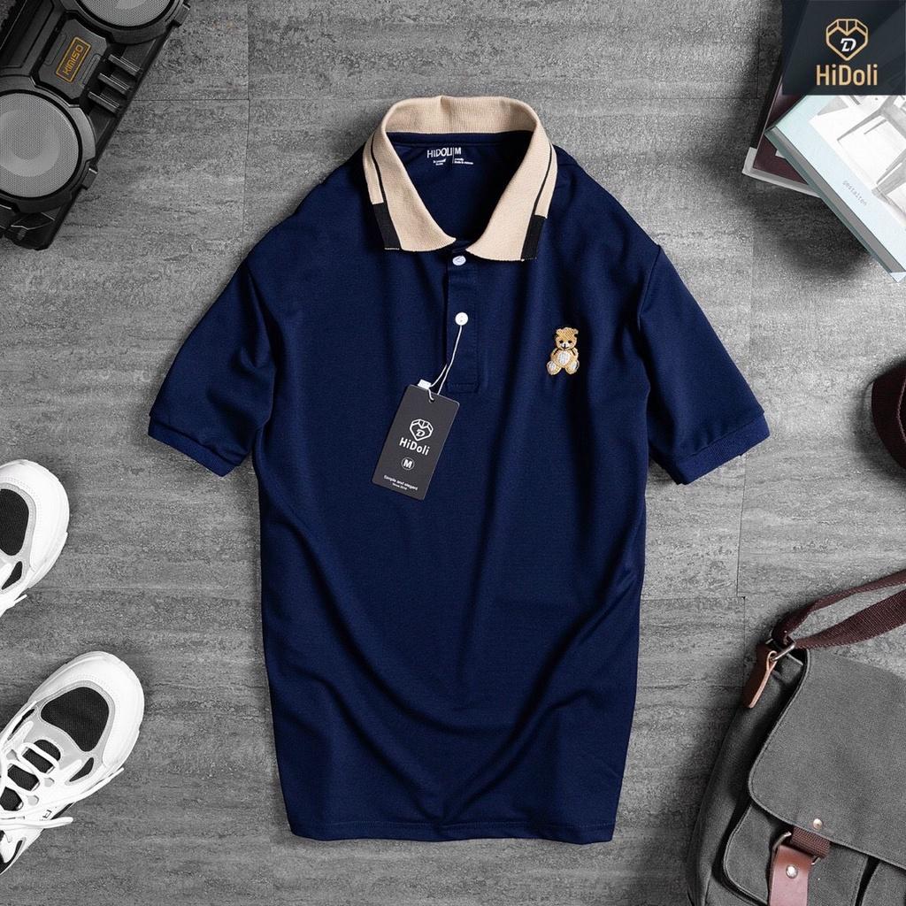 áo thun polo nam nữ  trơn basic, áo polo nam trơn basic có cổ thêu gấu DIHU
