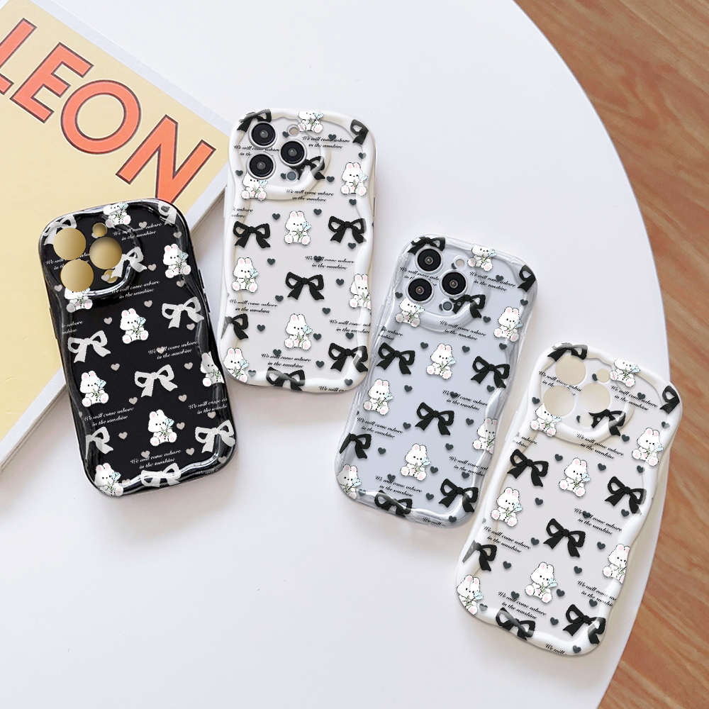 UCUC for Infinix Hot 50 4G Hot 50 Pro 4G Back Cover Bow White Rabbit Cream Texture Wavy Edge Soft Silicone Phone Case. 