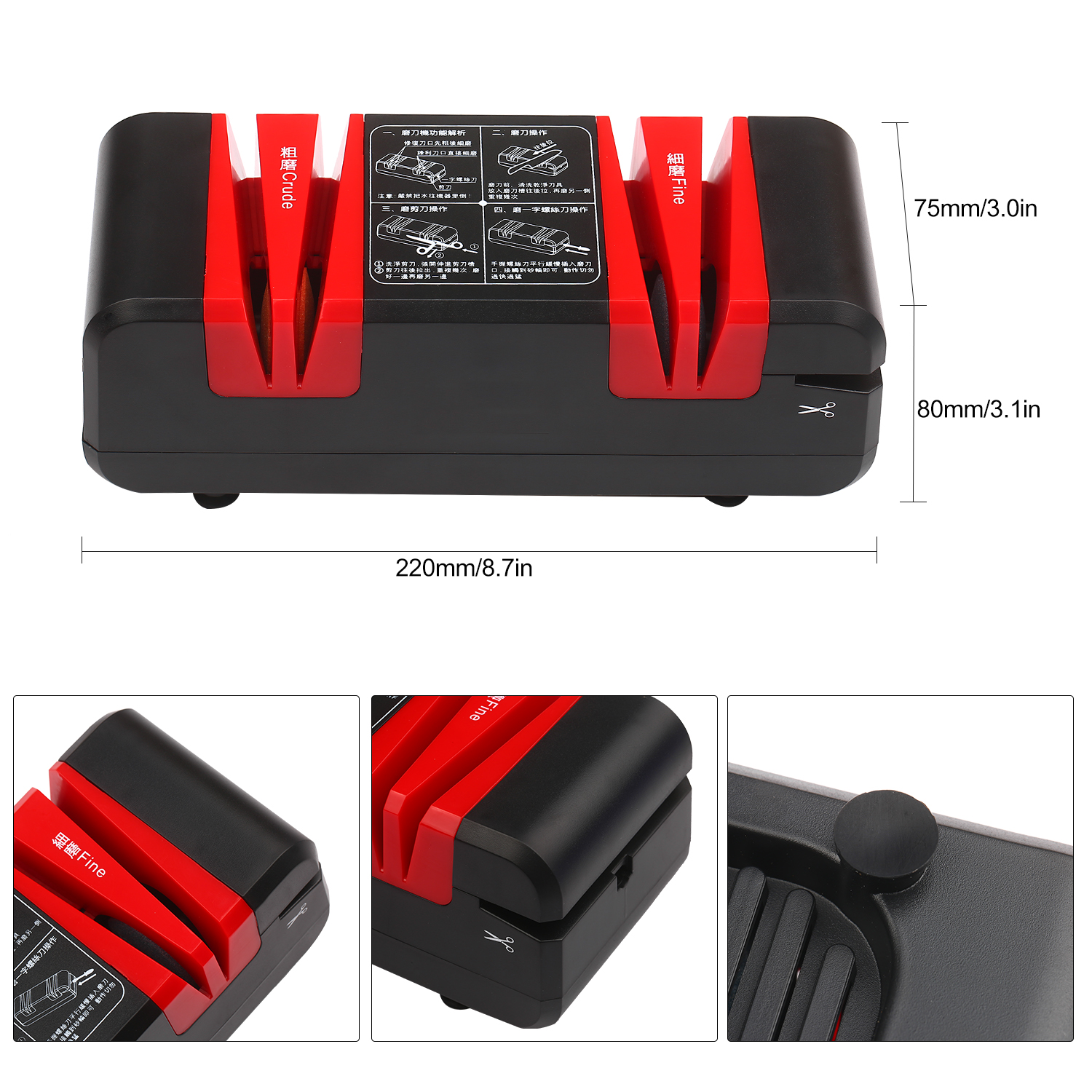 Professional Electric Knife Sharpener Multifunctional Automatic Cut Sharpeners with 15-Degree Bevel Crude and Fine Grooves for Straight Serrated Knives Scissors Kitchen Cutter Grinder With 3 Replaceable Sanding Wheel and Clean Brush