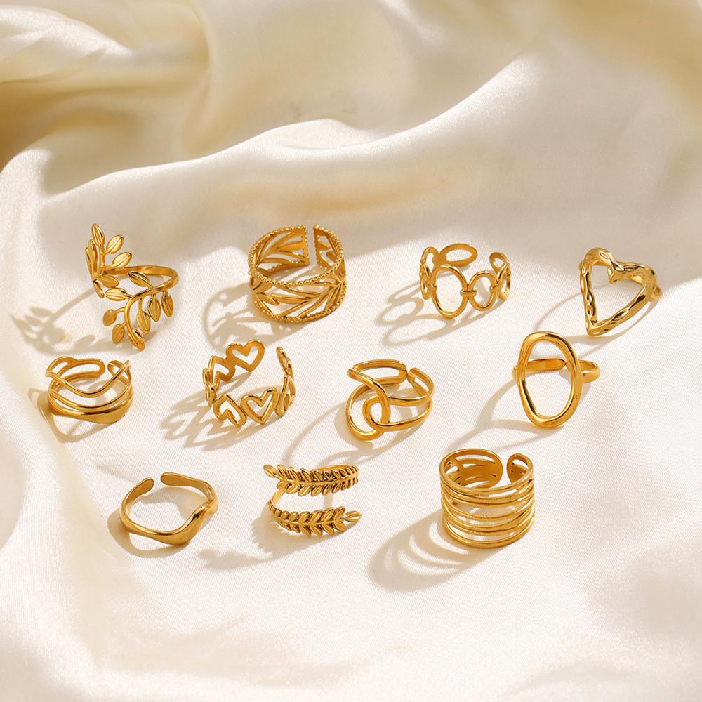 Retro Female 18K Gold Plated Geometric Rings Titanium Steel Accessories ...