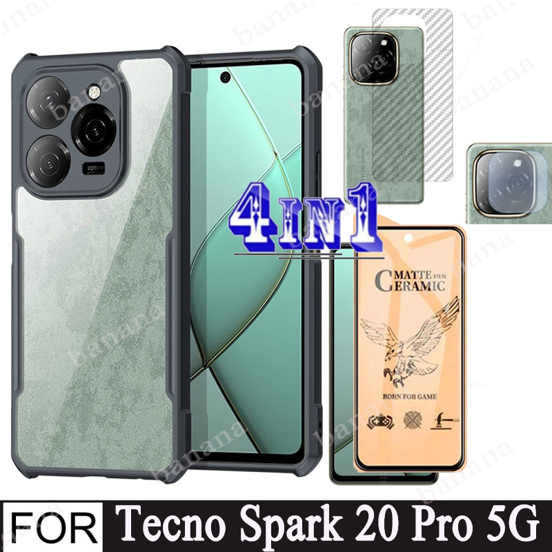 Tecno Spark 20 Pro 5G 4 in 1 Shockproof Phone Case for Tecno Spark 20 10 Pro 20C 10C Camera Lens Glass Screen Protector and Privacy Ceramic membrane and back film. 