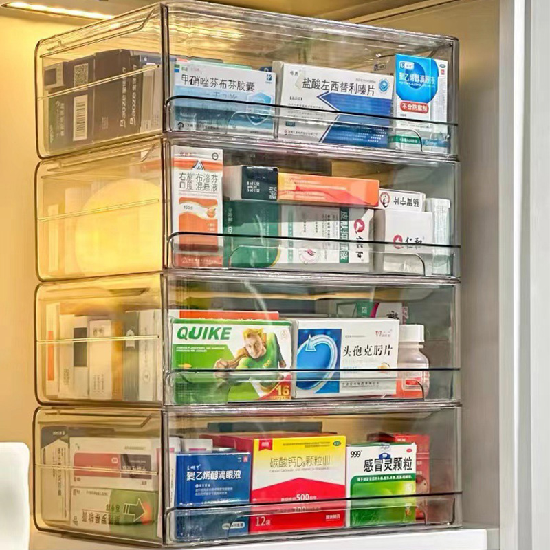 Hộp lưu trữ thuốc trong suốt chống bụi đơn giản và dung lượng lớn ngăn kéo Ống đựng thuốc nhiều lớp có thể được xếp chồng lên nhau với hộp lưu trữ thuốc trong suốt có độ trong suốt cao