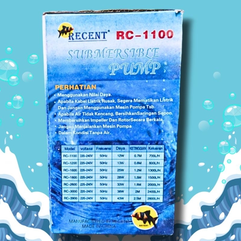 POMPA AQUARIUM KOLAM KECIL RECENT RC 1100