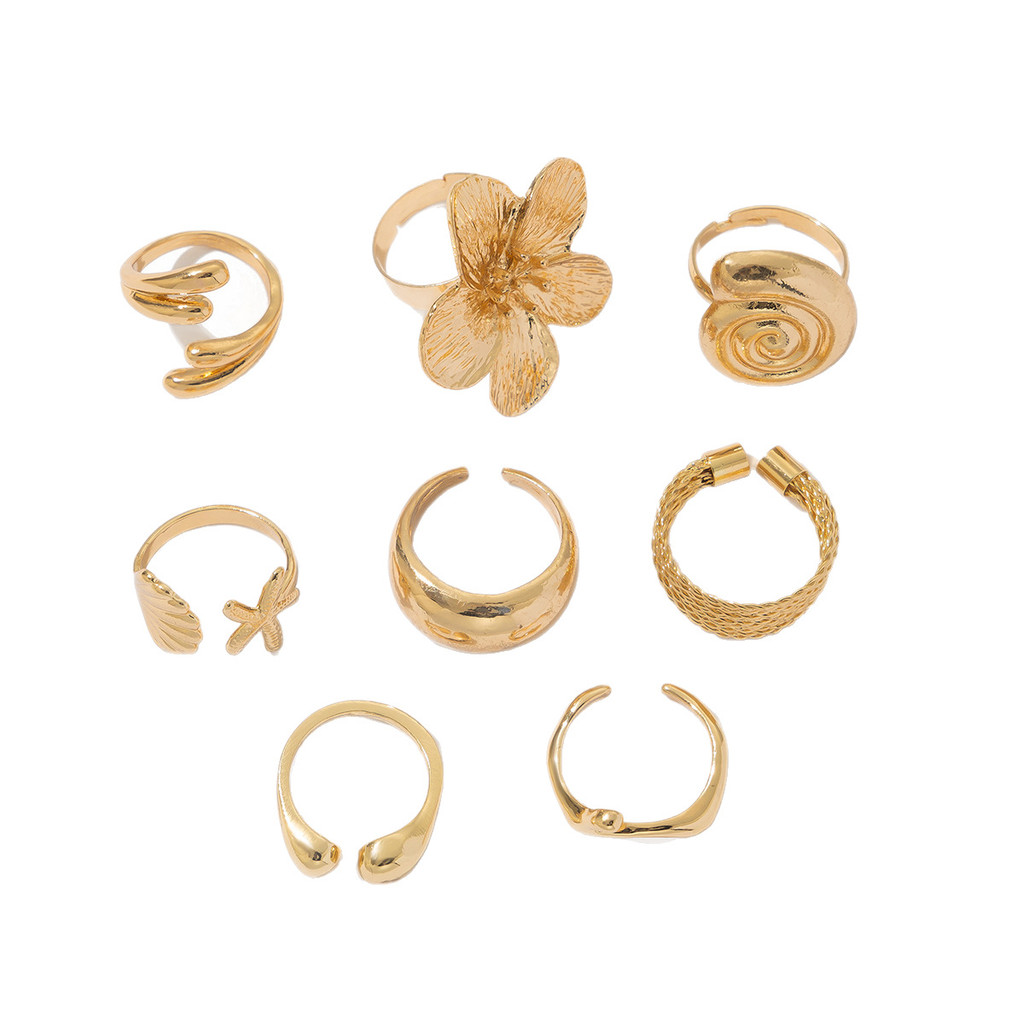 Enacolor Rings for Girls All Season Polished Alloy Boho Retro Flower & Starfish Ring Set – 8Pcs Fashion Jewellery.