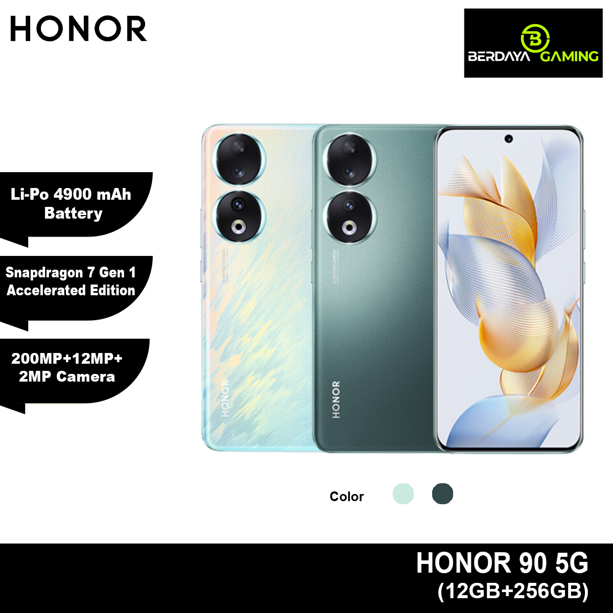 Honor 90 5G, 12GB RAM, 256GB ROM, 4900mAh Battery, Snapdragon 7 Gen 1  Accelerated Edition, 200MP+12MP+2MP Camera, 6.7” Smartphone