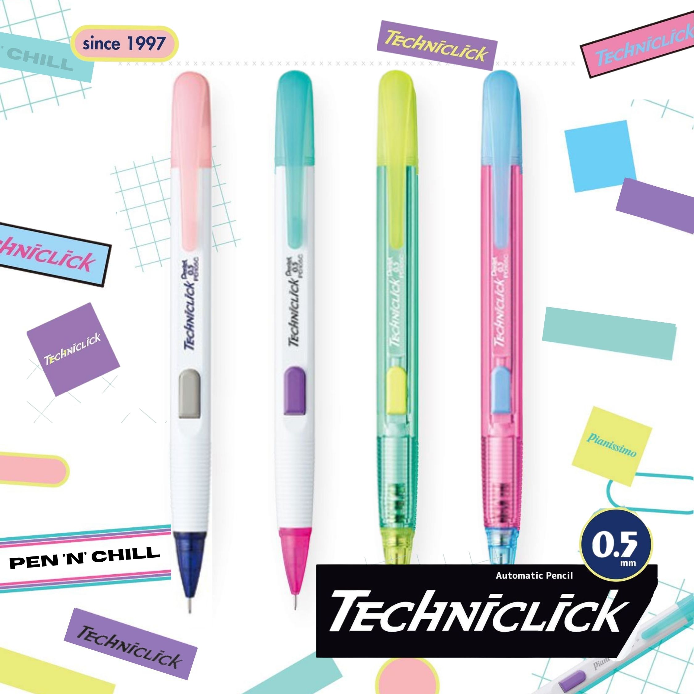 Bút chì bấm cạnh Pentel Techniclick phiên bản mới cỡ ngòi 0.5mm