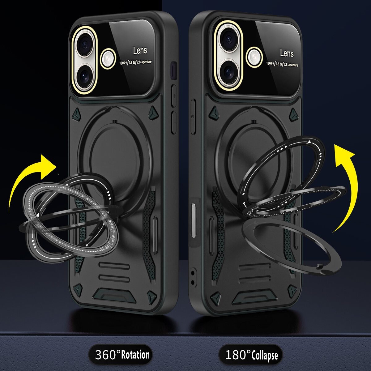 lthmy for iPhone 16 Pro Max Casing dual layer magnetic ring stand MagSafe case with cover.