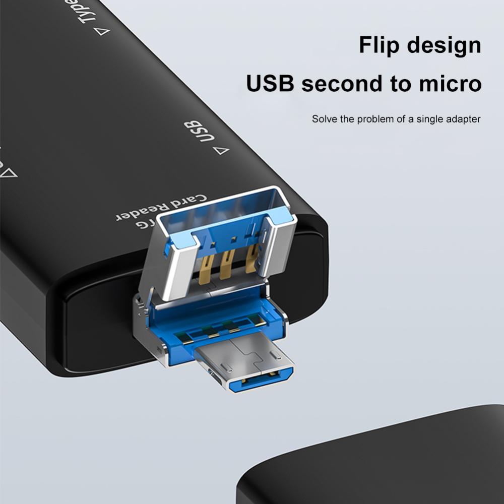 SD/TF Card Reader Adapter 7 in 1 Type-C/USB/ Micro Multifunctional Card Reader High Speed Transmission for Laptop