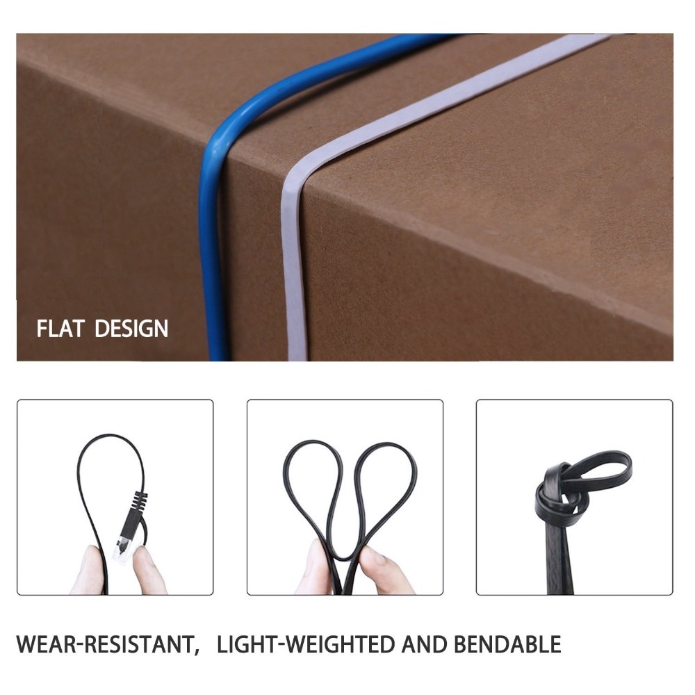 6Pack 25Cm Cable CAT6 Flat UTP Ethernet Network Cable RJ45 Patch LAN Cable Black/ Blue / White Color