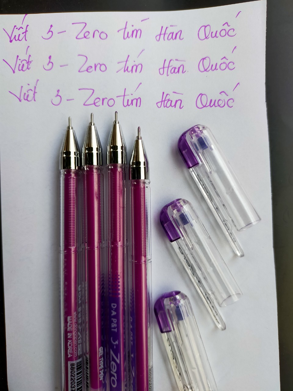 Combo 4 cây bút 3-Zero Hàn Quốc (mực xanh, tím)