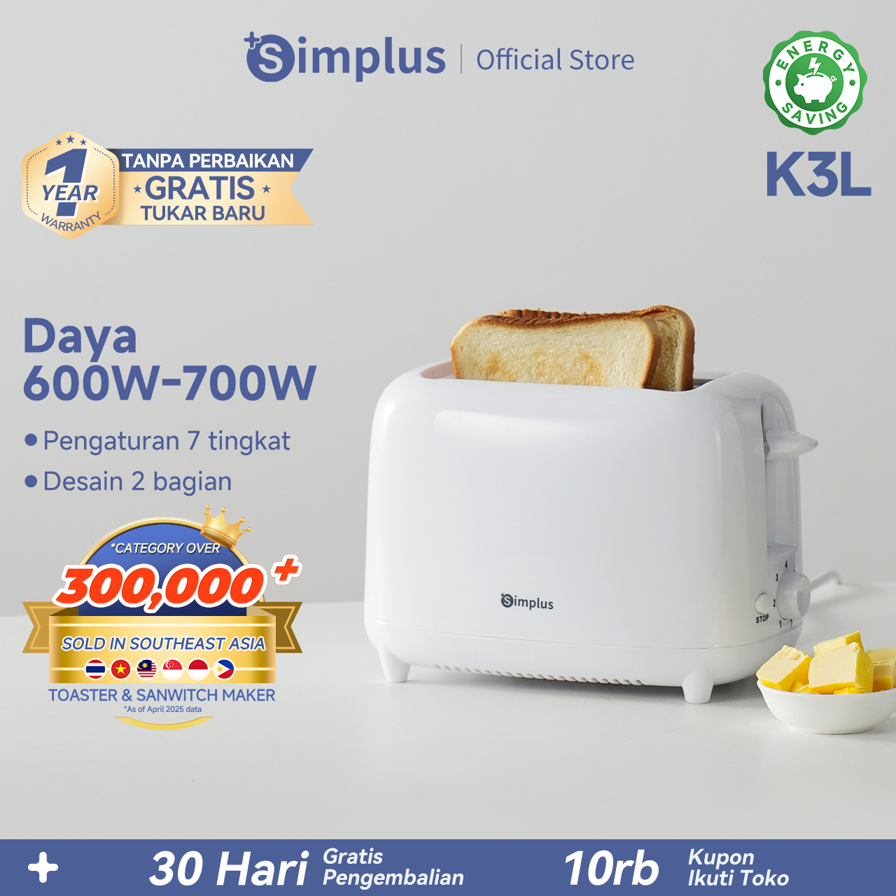 Simplus Toaster Roti Pemanggang Roti Sandwich Otomatis Roti Bakar