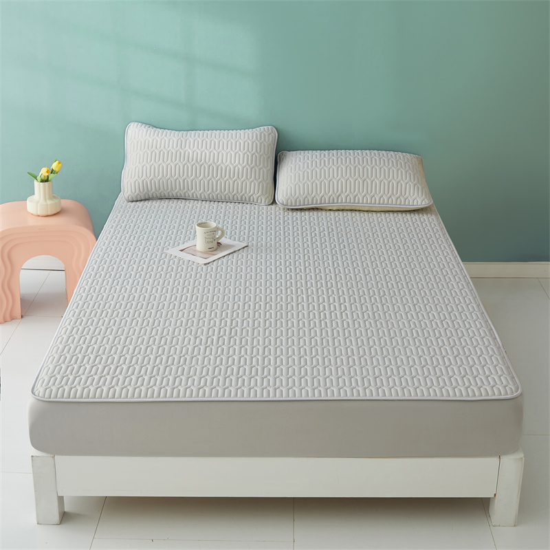 Dansunreve Plain Cooling Fittedsheet Soft Latex Bedsheet Icy Green Blue Grey Mattress Protector