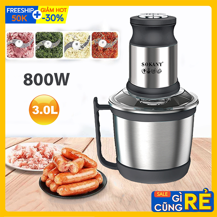Máy xay thịt đa năng cối inox máy xay đa năng cối 3L, xay thịt, xay cá, xay cả thế giới với 4 lưỡi dao