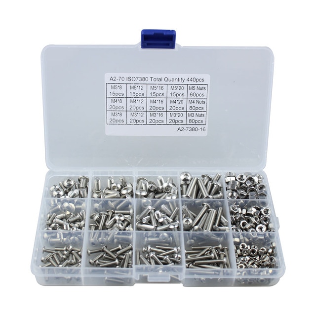M3 M4 M5 Hex Button Socket Cap Screw Nut Hexagon Metric Thread Machine Bolt Assortment Kit Set 304 Stainless Steel