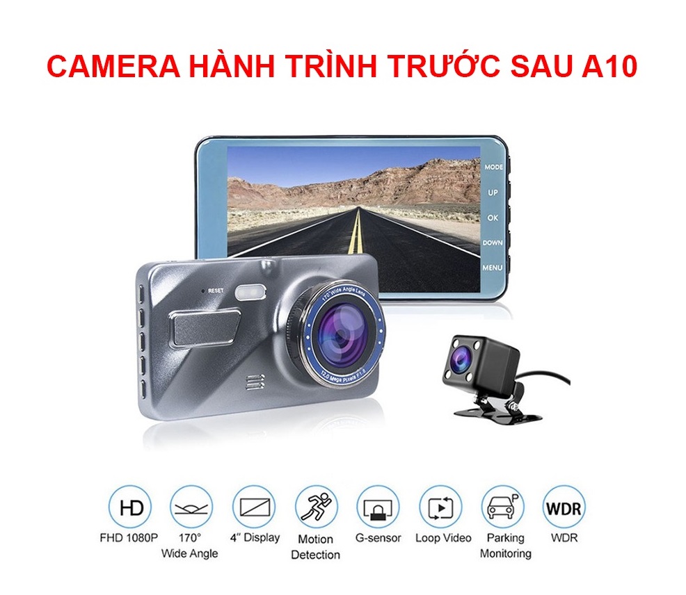 Camera Hành Trình Oto A10 Camera Trước Sau,Ống Kính Kép Góc Rộng 170 °,Màn Hình Ips 4 Inch Siêu Đẹp.Tầm Nhìn 1080p Hd.Có Hỗ Trợ Giao Diện Tiếng Việt, Dễ Dàng Sử Dụng Và Cài Đặt.Ghi Hình Một Cách Rõ Nét Bất Kể Ngày Hay Đêm.