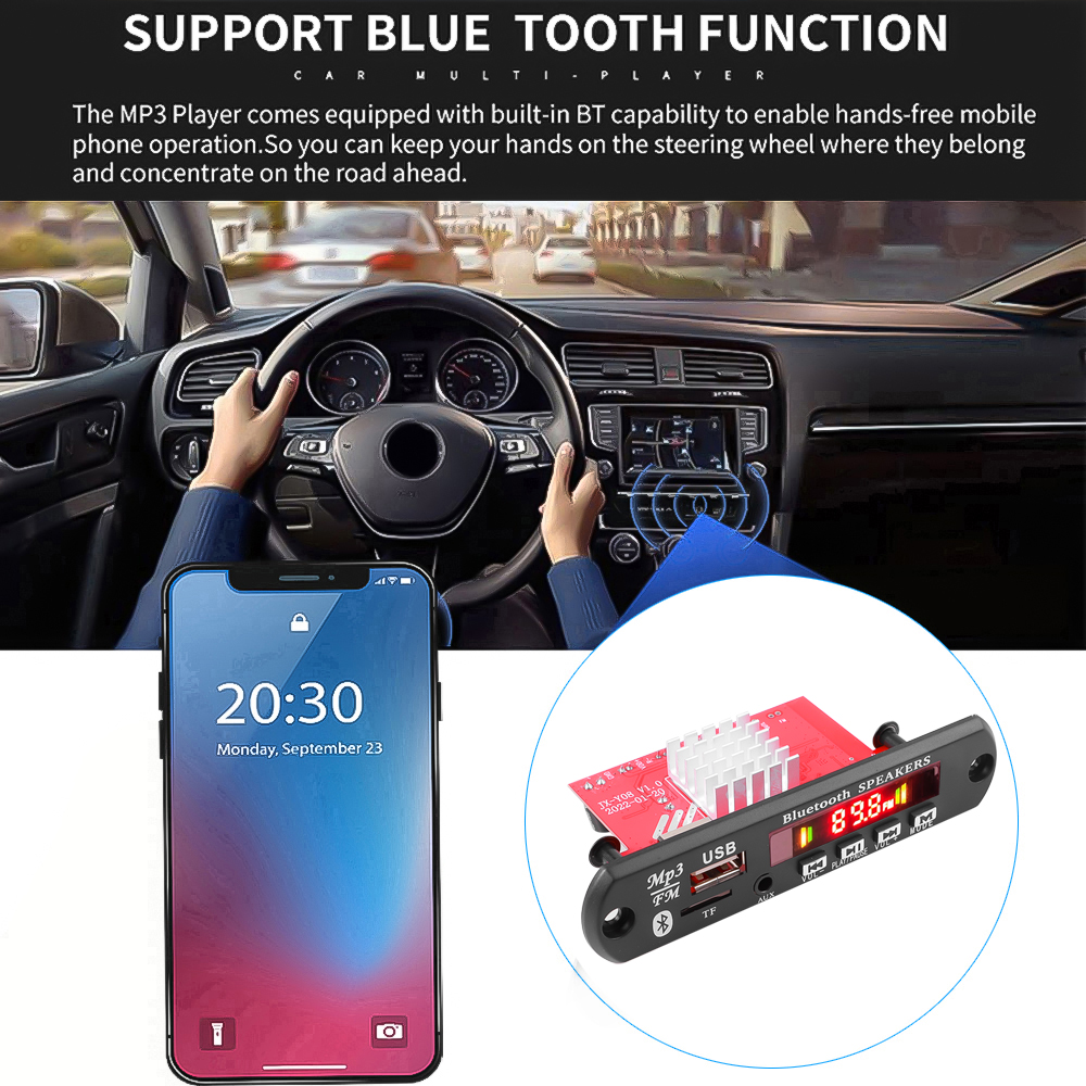 Bo Mạch Giải Mã WAV MP3 WMA 8-24V Tích Hợp Bộ Khuếch Đại Bluetooth 5.0 2X60W Mô-đun Âm Thanh Nhạc Không Dây Cho Xe Hơi USB TF Đài FM