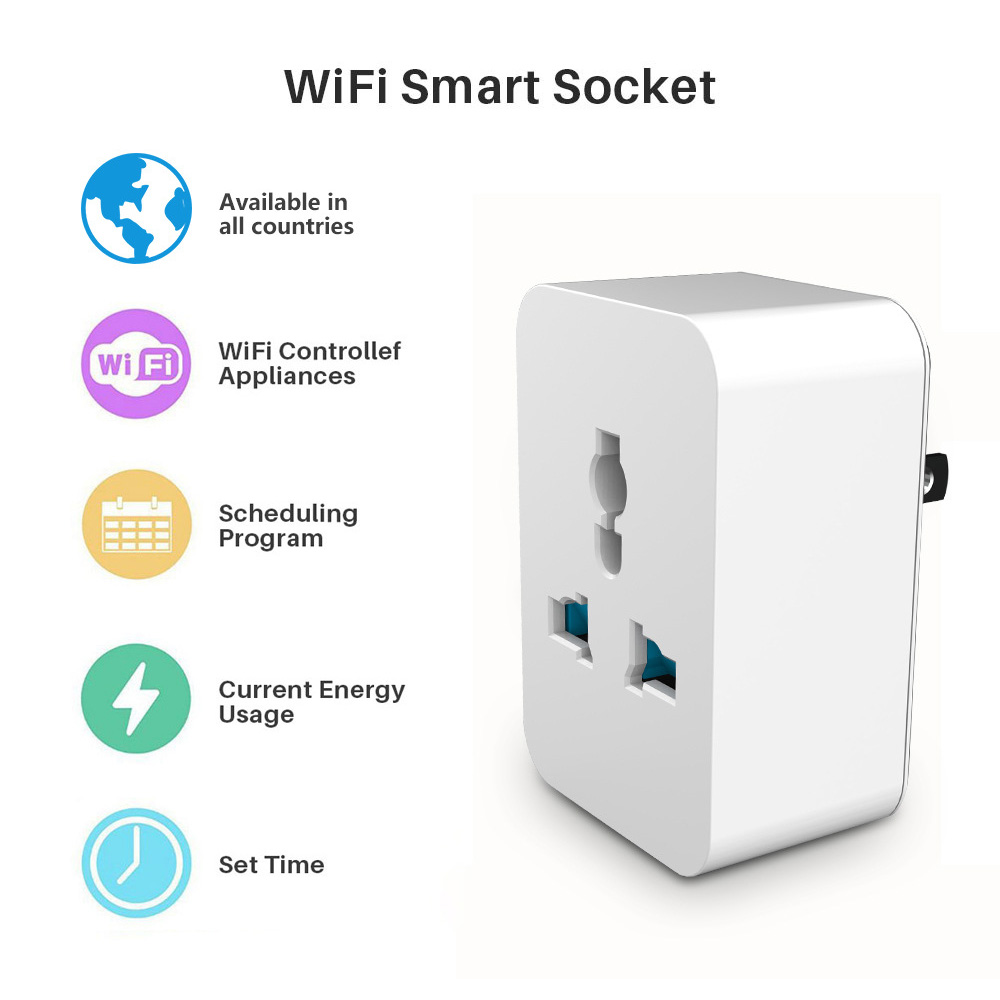 E Life Smart Store Tuya Smart Plug WiFi+Bluetooth Universal Socket 10A 15A Multi-function Conversion Sockets WiFi Switch Timer Switch With Energy Monitoring Electrical Socket For Alexa Google Home