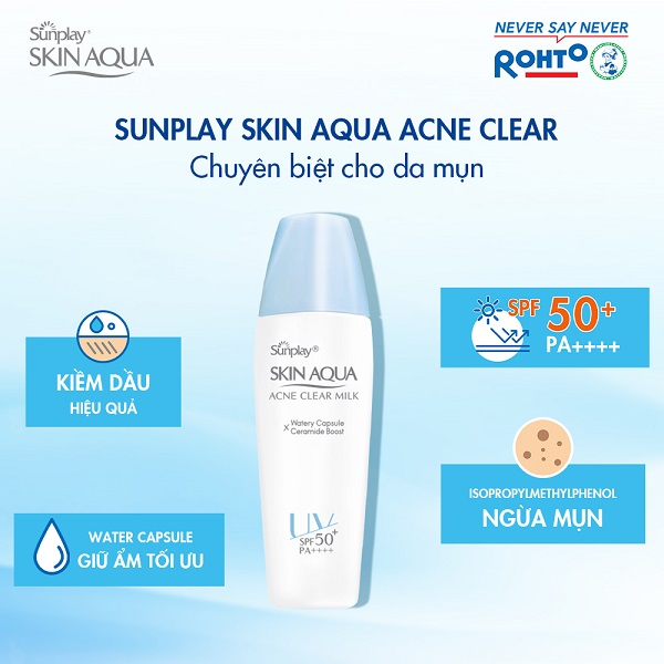 Kem Chống Nắng Dạng Sữa Chống Nắng Sunplay Dưỡng Da Kiềm Dầu Ngừa Mụn Sunplay Skin Aqua Oil Control Acne Clear Milk SPF50+ PA++++ 25G
