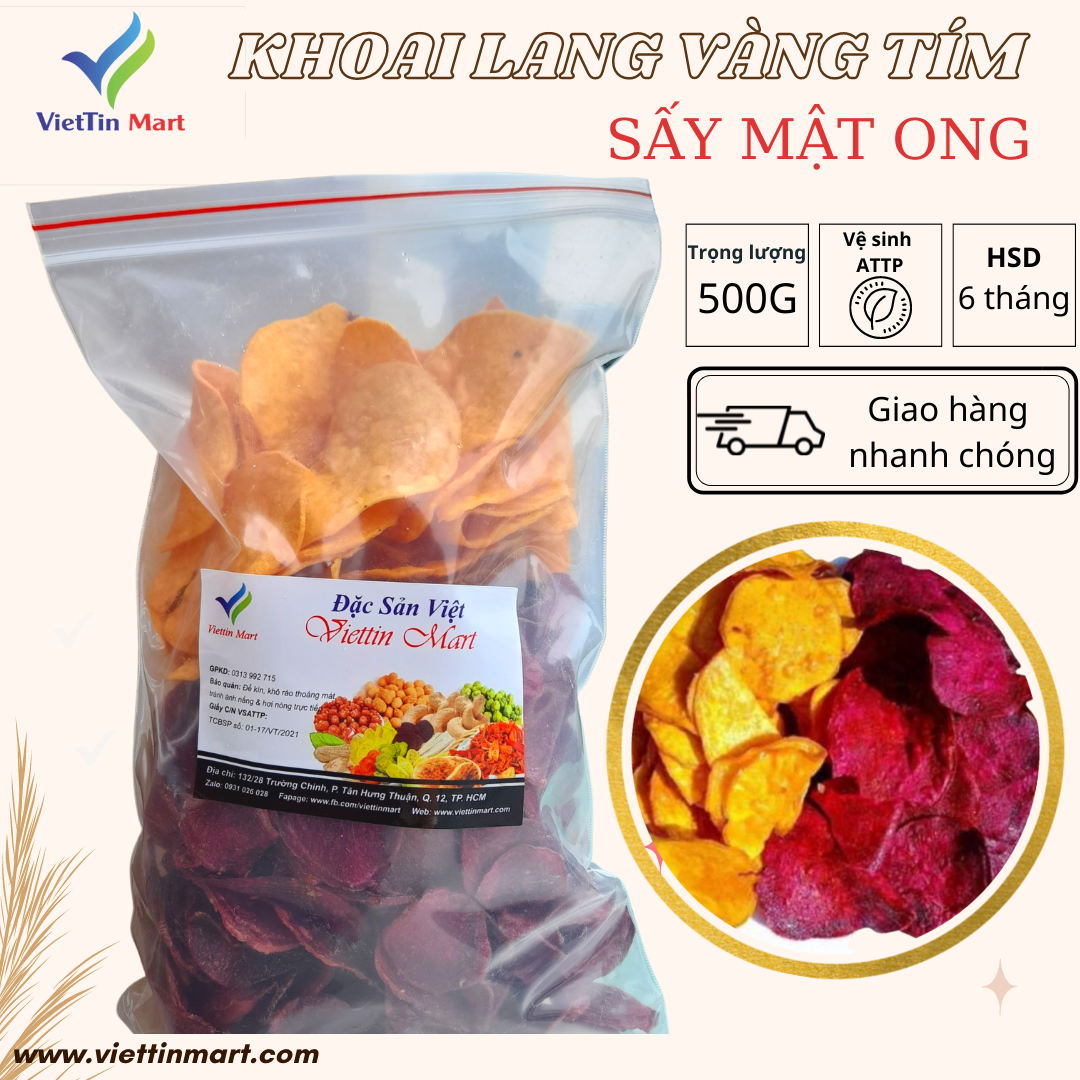 1kg Khoai lang sấy mật ong vàng + tím