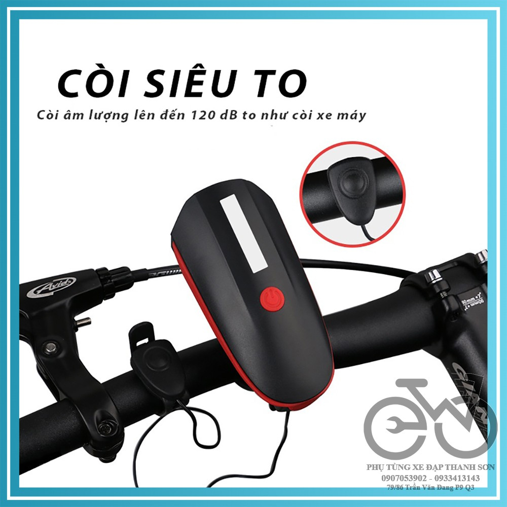 Đèn xe đạp thể thao siêu sáng có còi pin sạc usb