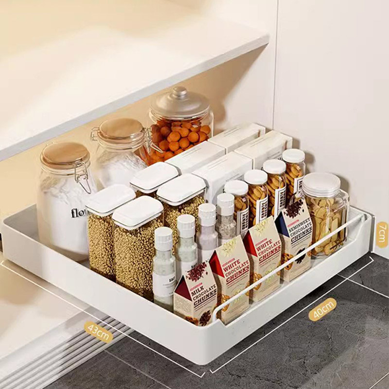 Non punching kitchen pull-out shelf, sink, basket, cabinet, slide rail, drawer, storage box