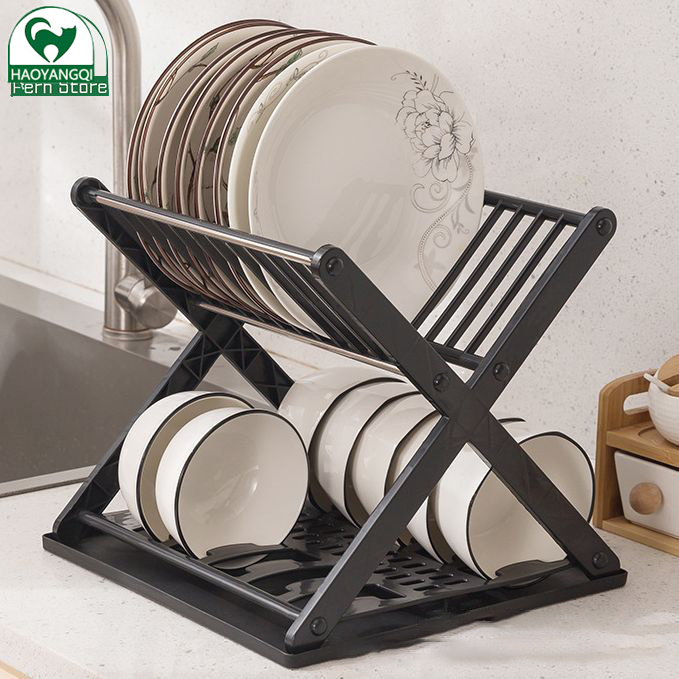 X-shaped plastic dish rack kitchen double shelf household dish drain rack multifunctional dish storage rack Save space
