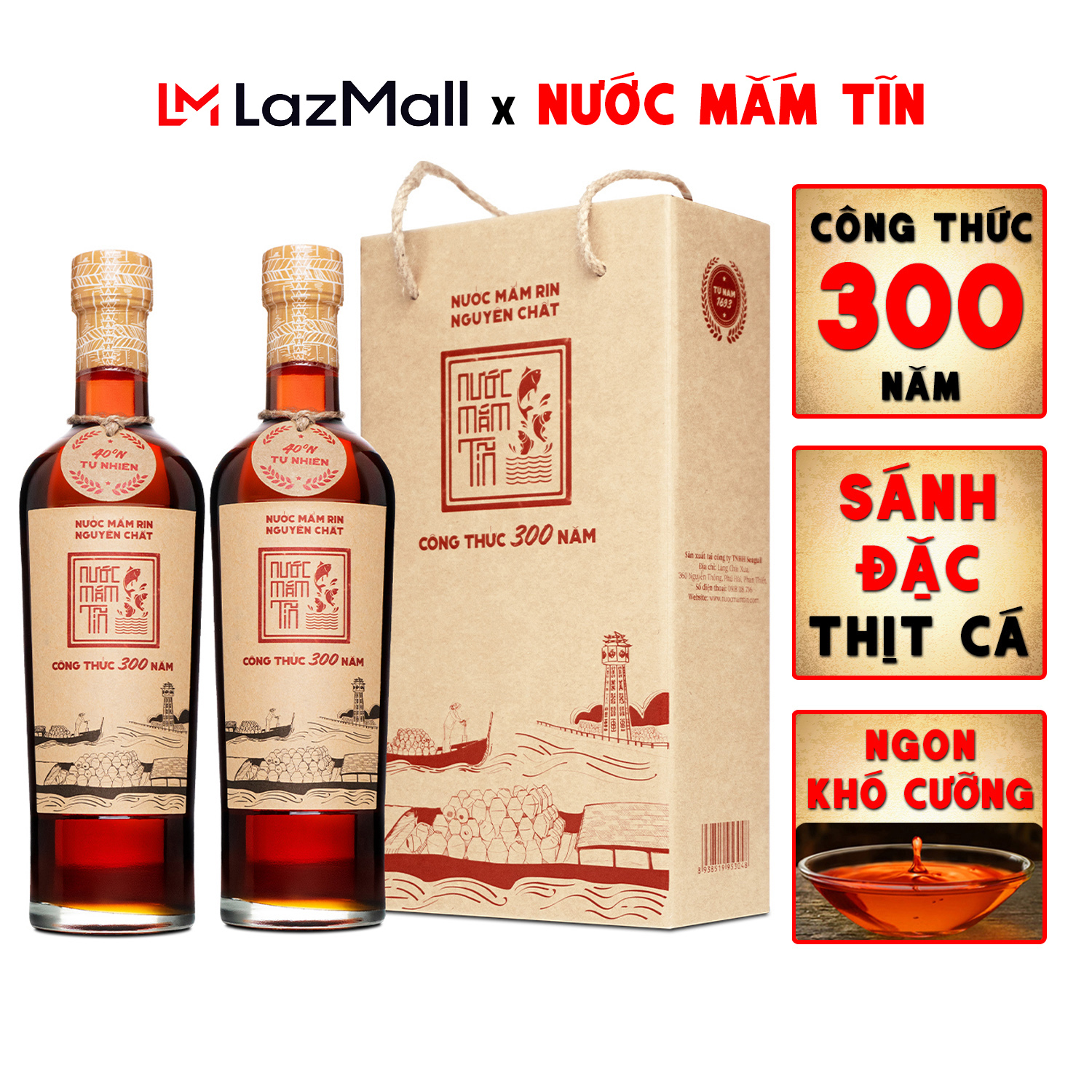 [Cặp 2 Chai] Nước Mắm Tĩn Nhãn Đỏ Độ Đạm 40N Chai Thủy Tinh 500ml Rin Nguyên Chất Truyền Thống, Không Chất Bảo Quản, Thơm Ngon Đặc Biệt
