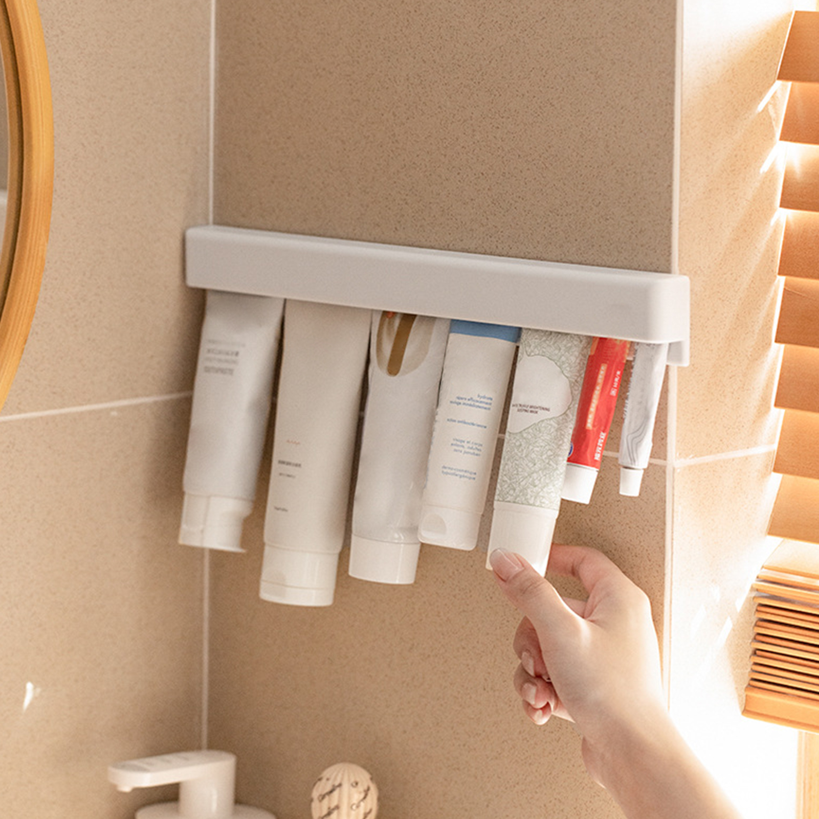 Wall-mounted Toothpaste Rack Wall Mount Toothpaste Holder Space-saving Toothpaste Holder with Adhesive Mount for Modern Bathrooms Heavy Duty Multi-functional Organizer Rack less Than