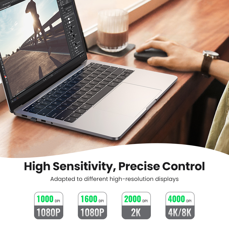 【2.4G】UGREEN MU001 Wireless Mouse 2.4G Silent Computer Mouse with USB Receiver, Ultra Slim Optical Cordless Wireless Mouse, 4000 DPI, Small Flat Portable Mice for PC, Laptop, Computer, Chromebook, MacBook Model:90372