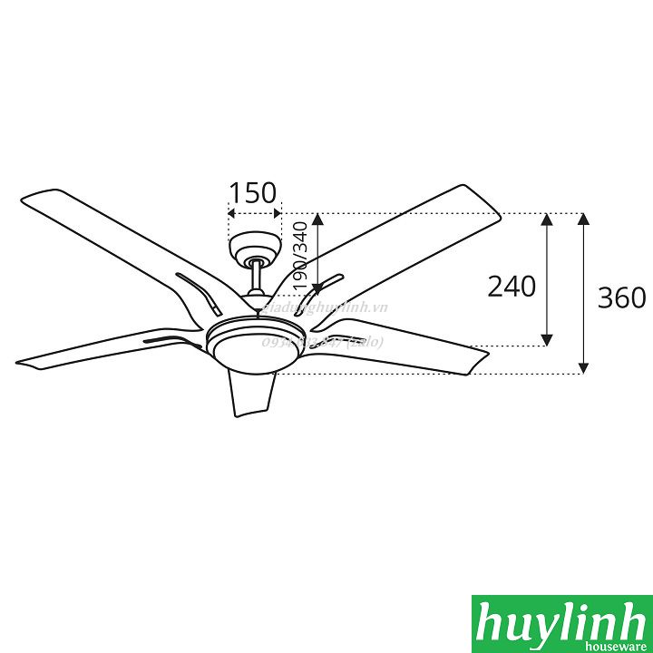 [HCM][Trả góp 0%]Quạt trần đèn led Sinwa DC52 - DC inverter - 5 cánh
