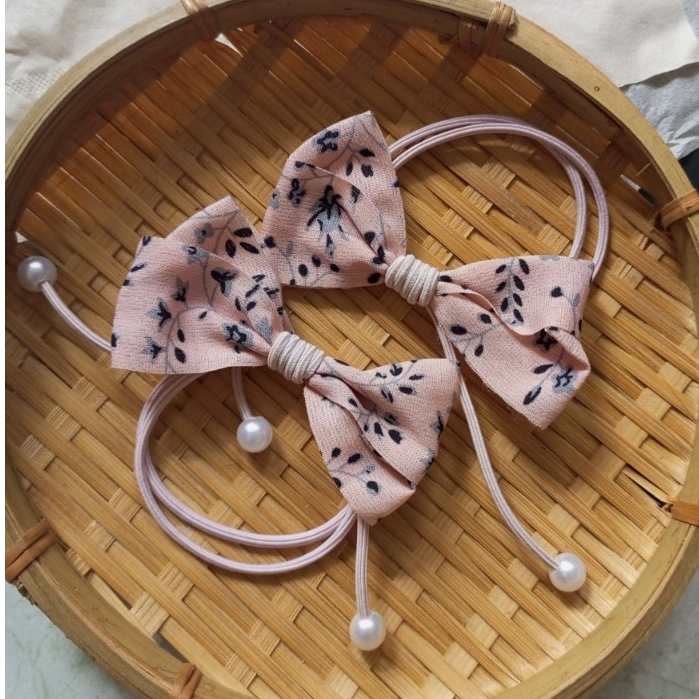 Set 2 dây cột tóc nơ vải màu sắc dễ thương