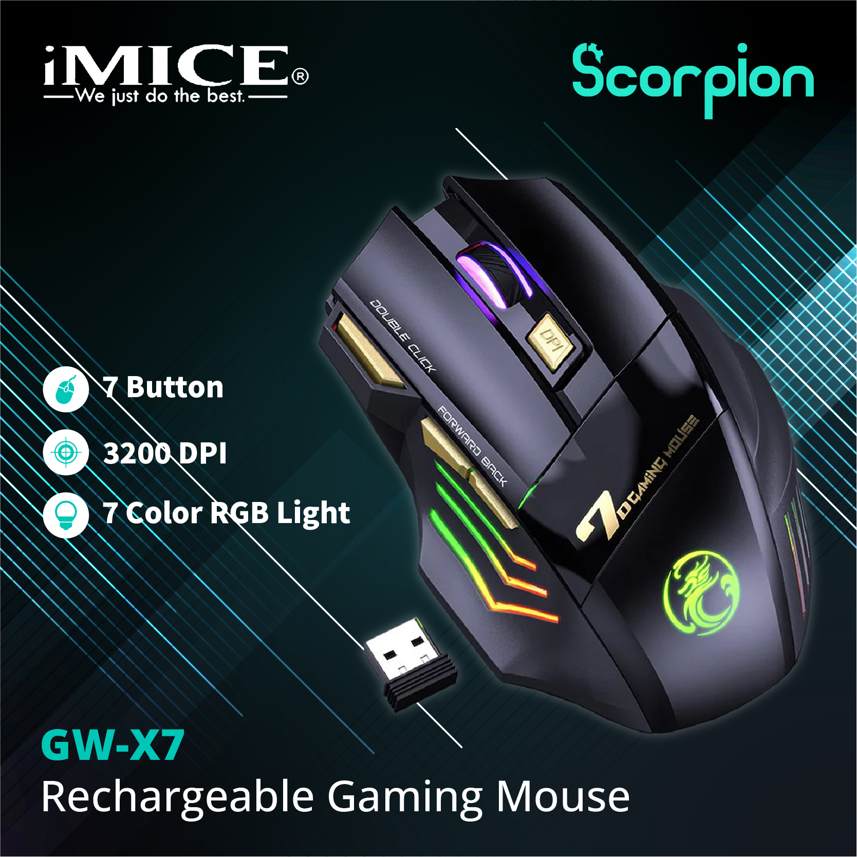 iMICE GW-X7 Rechargeable Wireless Gaming Mouse | Lazada