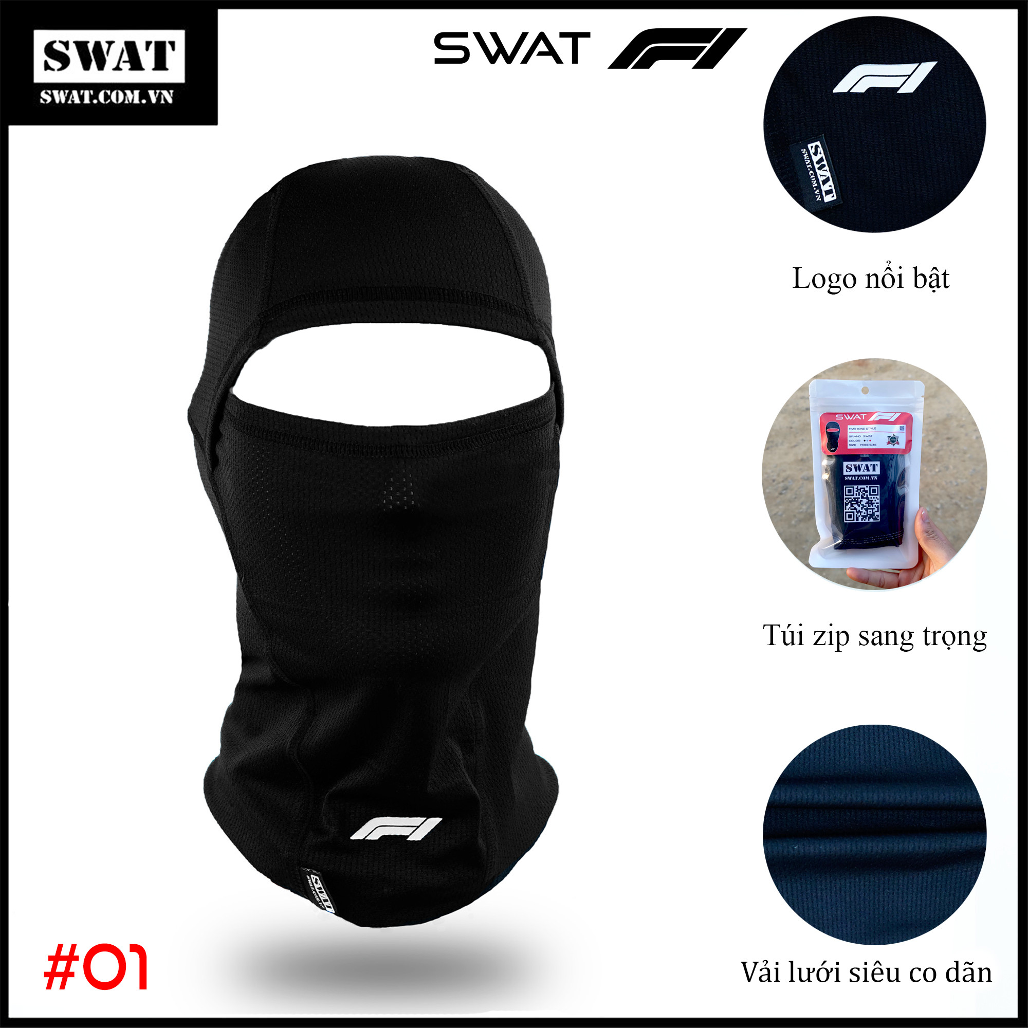 Khăn trùm đầu swat f1 thông thoát cao cấp mẫu mới màu full đen