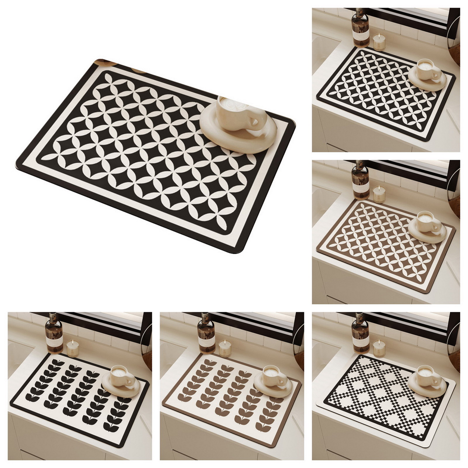 TuPAC24 Kitchen Draining Mat Foldable Dinnerware Draining Mat Geometric Kitchen Drying Mat Super Absorbent Anti-slip Multi-functional Placemat Coffee Maker Pad Quick-drying Wear Resistant