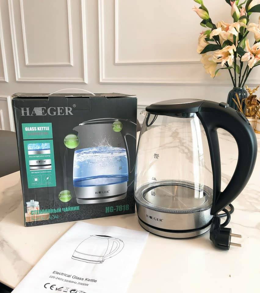 Ấm điện siêu tốc thuỷ tinh haeger hg-7818 2 lít