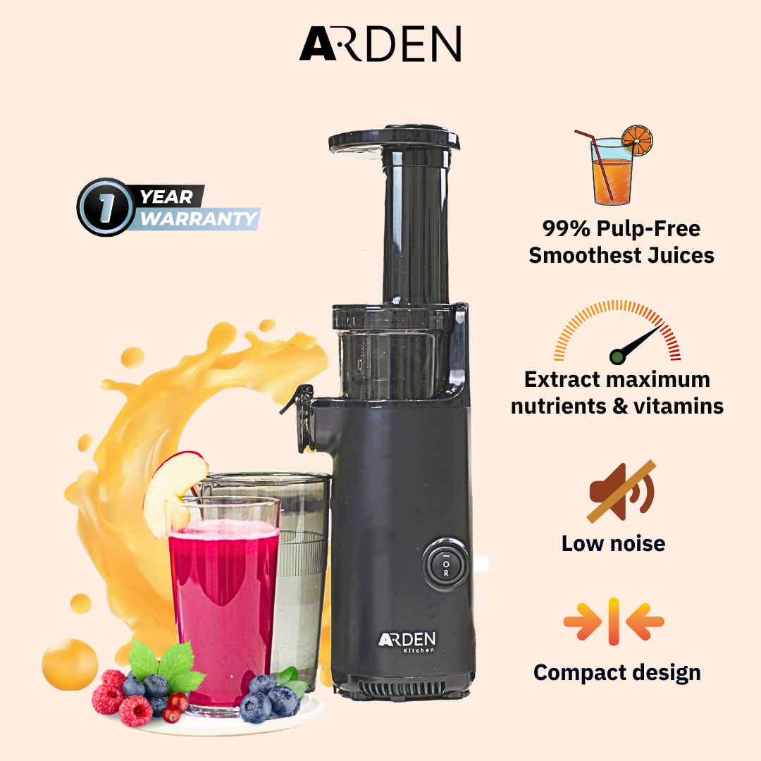 [Fast Delivery] [Local Warranty] Arden Compact Slow Juicer, Masticating  Juicer, Easy to Clean Cold Press Juicer with Brush, Pulp Measuring Cup, and  Juice Recipe Guide Black Lazada Singapore