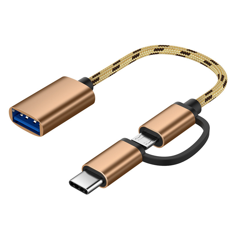 【COOL】 2-in-1 OTG Adapter Cable with USB 3.0 to USB Type-C Data Sync Nylon Braid Compatible with USB C Phones and Disks.