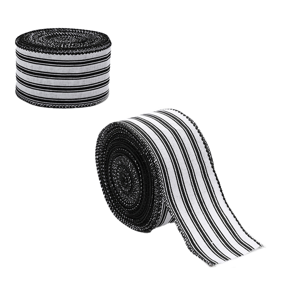 JM 2M/Roll Craft Ribbon Imitation Ribbon Wire Wire Edge Linen Ribbon Christmas Decoration Black and White Snowflake Plaid Ribbon. 