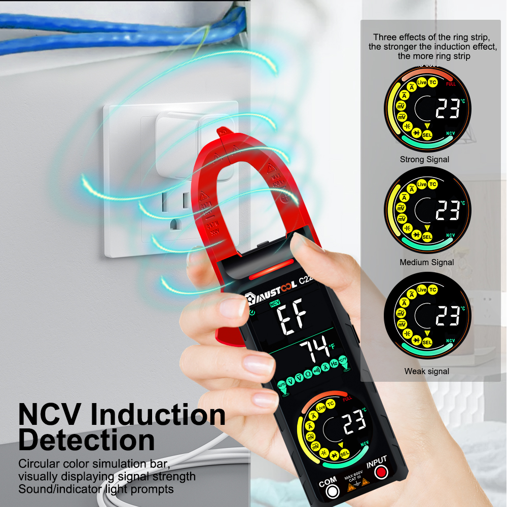 Mustool Đồng hồ vạn năng hiện tại C22 DC/AC 400A Đồng hồ kẹp đo điện kỹ thuật số Ampe kế Vôn kế RMS thật độ chính xác cao nhận dạng dây có điện NCV cảm ứng điện dung Ohm những người khác kép va Màn hình màu đèn nền