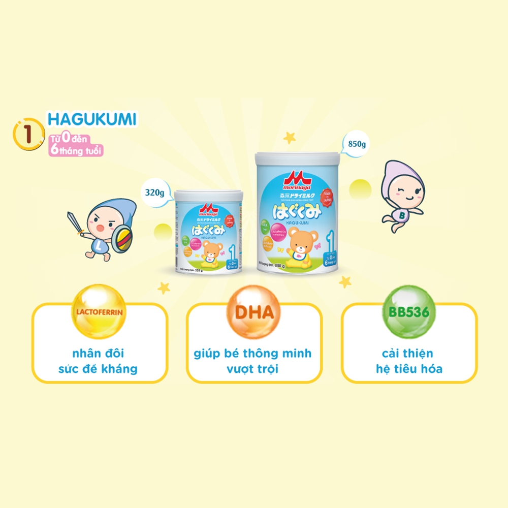 Morinaga số 1 (Hagukumi), 0-6 tháng, 850g