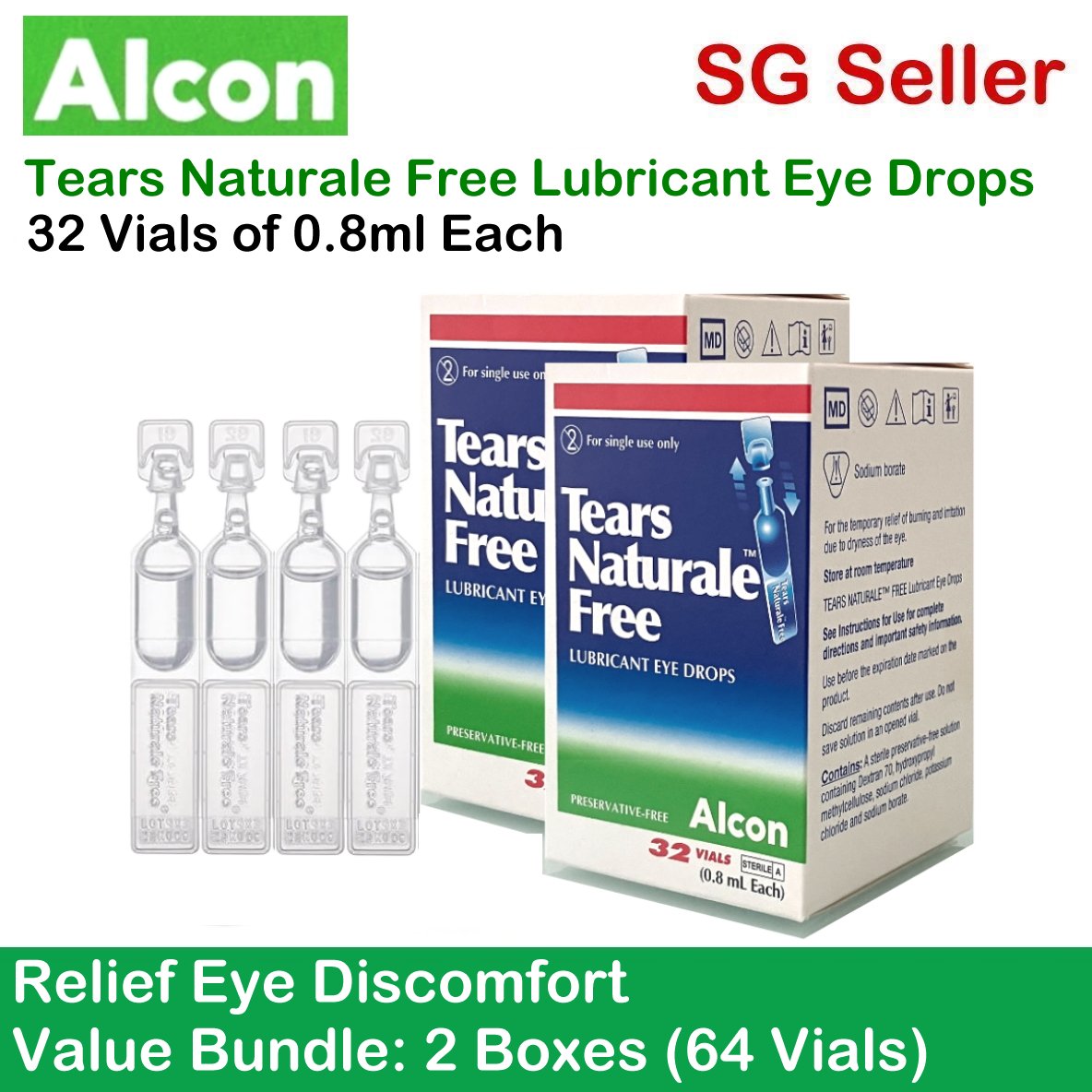 Alcon Tears Naturale Free Lubricant Eye Drops 32 Vials Of 08ml Value Bundle 2 Boxes 64 8466