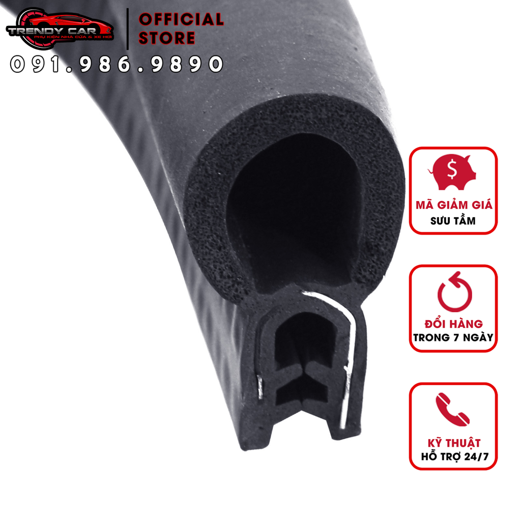 Gioăng chữ u có rãnh khí nẹp cửa - gioăng khoang máy kia, toyota, cốp xe tải, tủ điện, tủ sắt