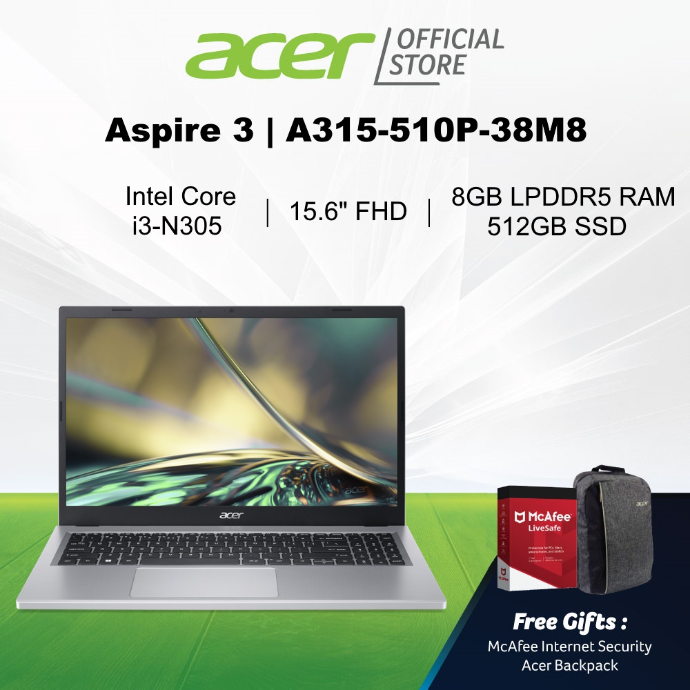 [New 2023 Model] Acer Aspire 3 A315-510P-38M8(Silver) 15.6 Inches FHD Laptop | Intel Core i3-N305 | 8GB RAM.788794