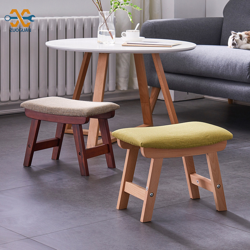 ZUOGUAN Creative bench, simple solid wood shoe changing stool, living room footrest stool, household fabric low stool