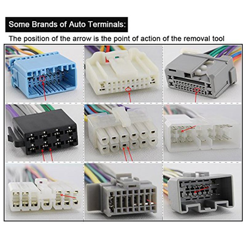 14pcs Auto Terminals Removal Key Tool Set Car Electrical Wiring Crimp Connector Extractor Puller Release (Silver)